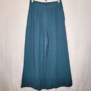 Anrabess Teal Flowy Wide Leg Pants Size Small